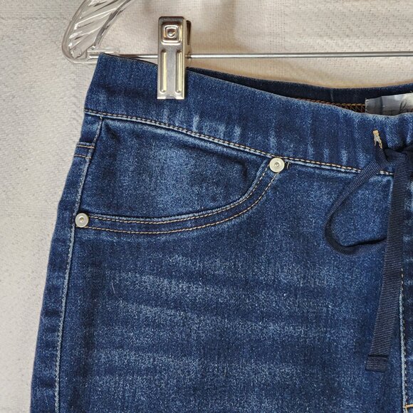 Just Be Dark Wash Drawstring Waist Stretch Denim Shorts with Cuff Detail Size S - Picture 10 of 16